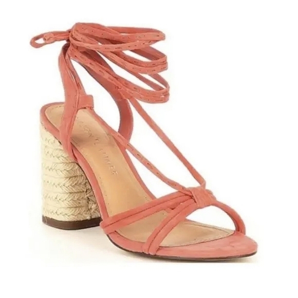 Gibson Latimer Leather and Rope Espadrille Strappy Heels in Coral Size 9 - Picture 1 of 10